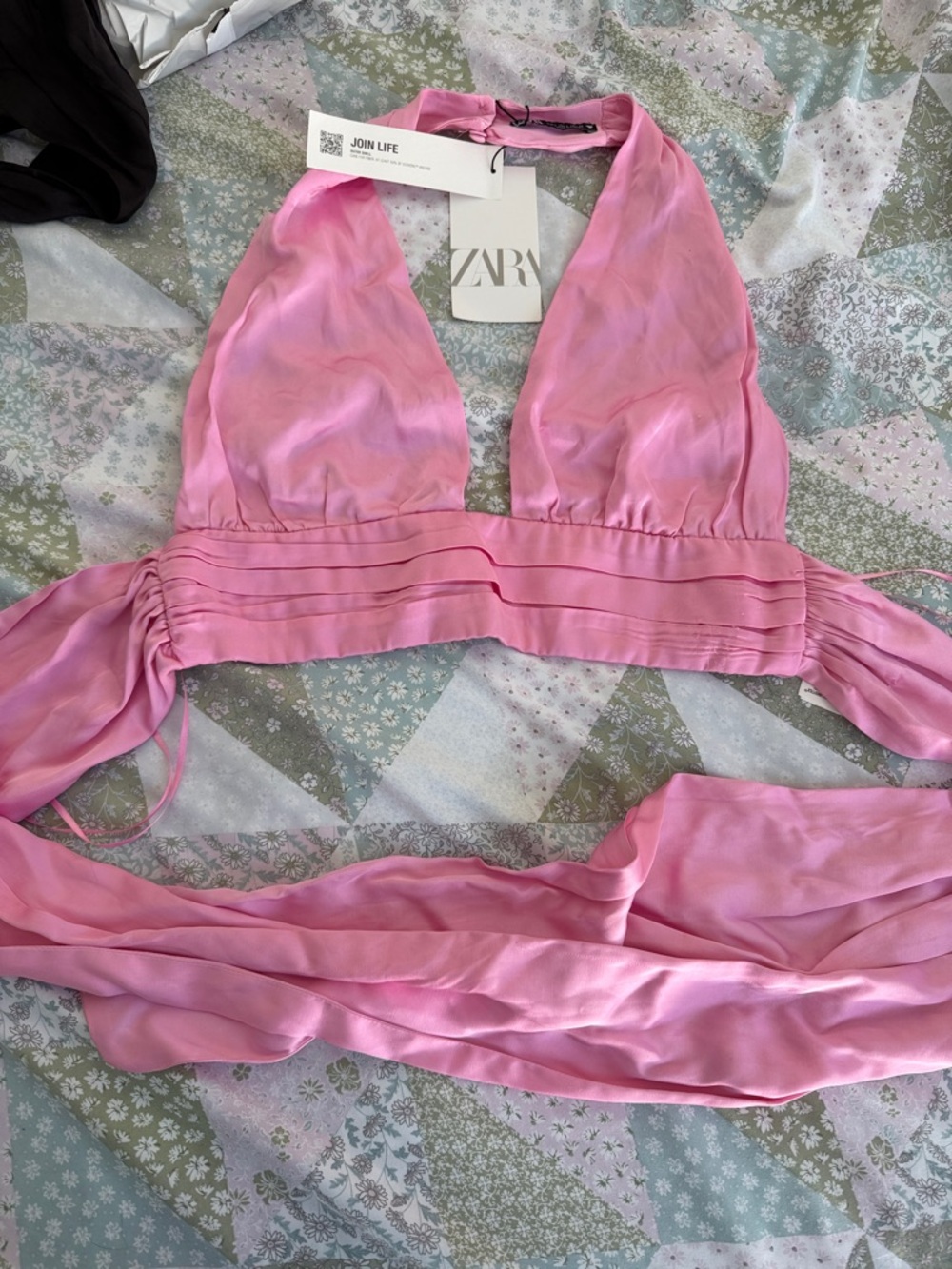 ZARA Pink Halter Bralette with Wide Ruched Band
